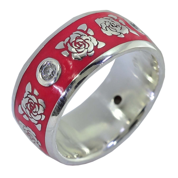 Ring Silber 925  Rosendesign mit Farbgestaltung und Steinen